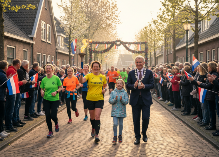 Loopgroep brengt bevrijdingsvuur na nachtelijke estafette succesvol naar Wijbosch